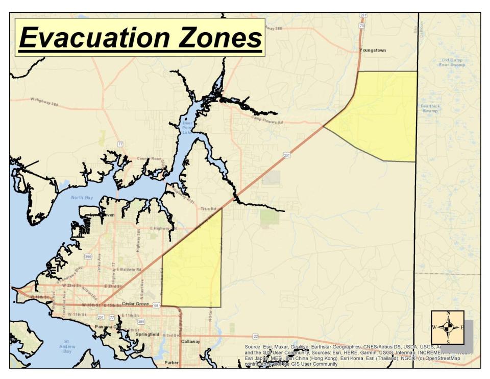 The Bear Creek community, located east of Highway 231 and south of Scotts Ferry Road to S. Bear Creek Road area, was ordered to evacuate about 3 p.m. Sunday.