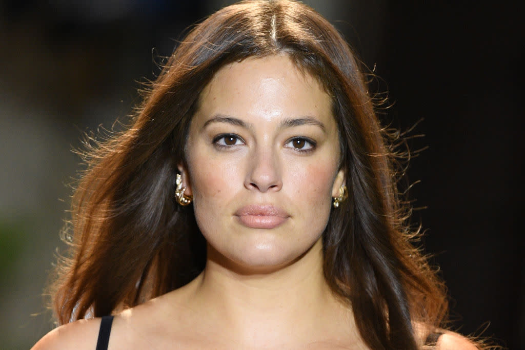 Ashley Graham has been praised for sharing an image showing off her natural armpit hair, pictured at Milan Fashion Week in September. (Getty Images)