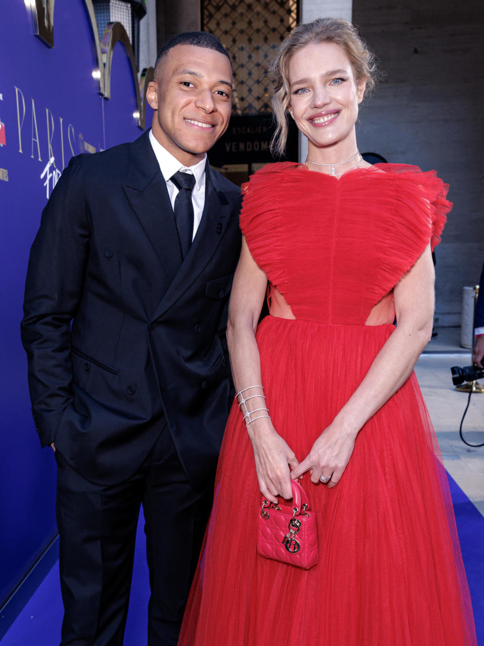 Kylian Mbappé and Natalia Vodianova at the Paris for Good charity fundraiser held at the Place Vendôme on May 16, 2024 in Paris, France.