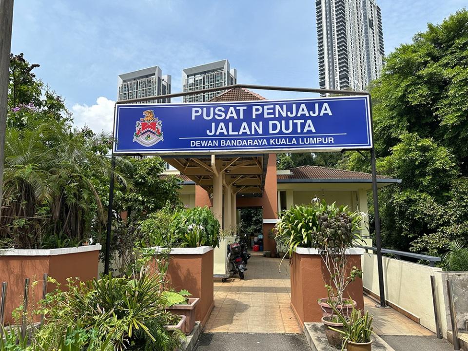 The food court is opposite the government buildings that house the income tax department.