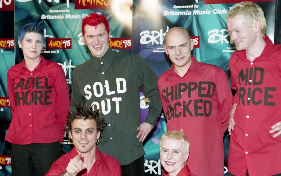 Chumbawamba backstage at the Brits, 1998