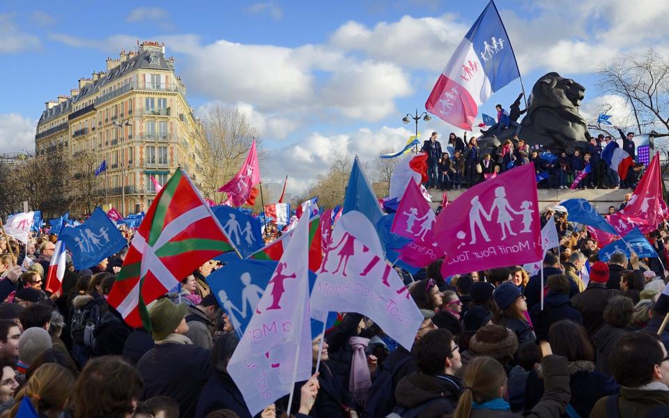 Emmanuel Macron could face traditionalist protests against medically assisted procreation for lesbians and single women  - AFP