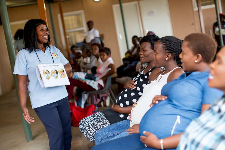 Irene Nkosi educating women in Pretoria, South Africa, as part of her job with Mother2Mother. 