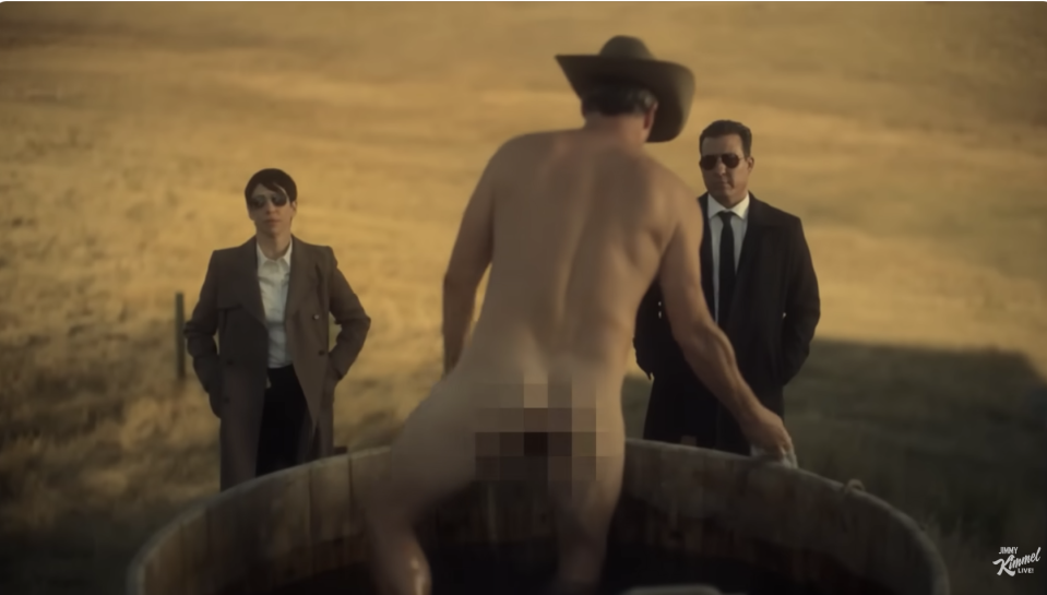 Jon Hamm nude from the back getting out of a tub in a scene from "Fargo"