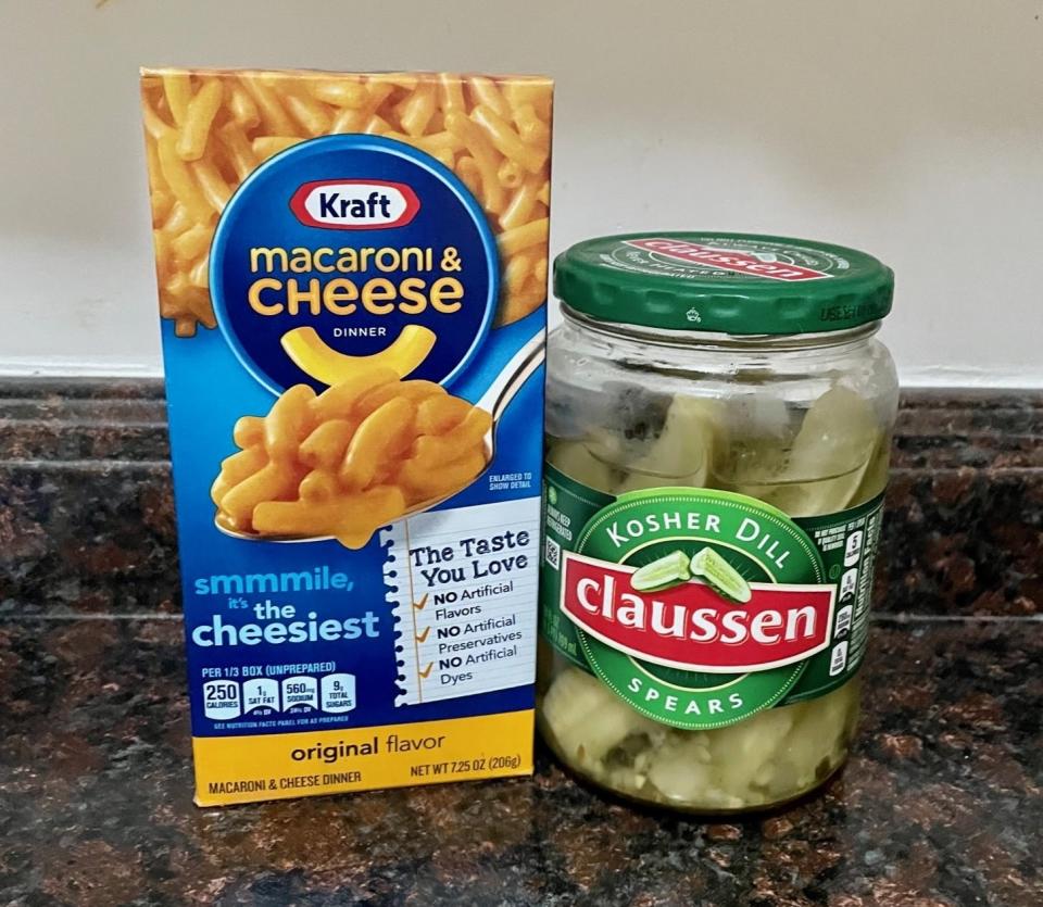 Mac 'n' cheese and pickles