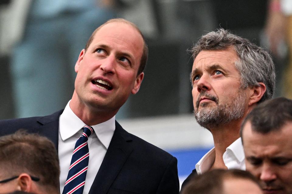 Prince William speaks with HM King Frederik X, King of Denmark, prior to the UEFA EURO 2024 group stage match between Denmark and England (AFP/Getty Images)