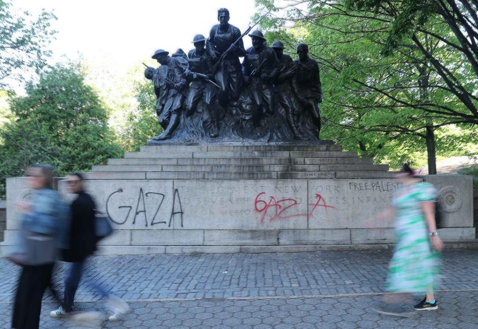 Anti-Israel protesters’ defacement of a historic Central Park tribute to Americans who died in World War I has infuriated New Yorkers, including Mayor Eric Adams. G.N.Miller/NYPost