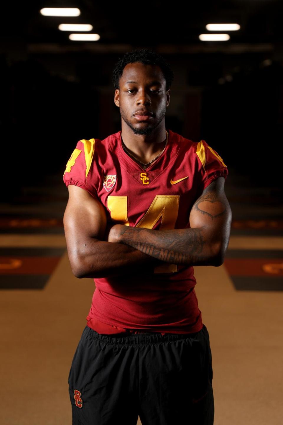 Trojans cornerback Jacobe Covington poses for a photo on media day.