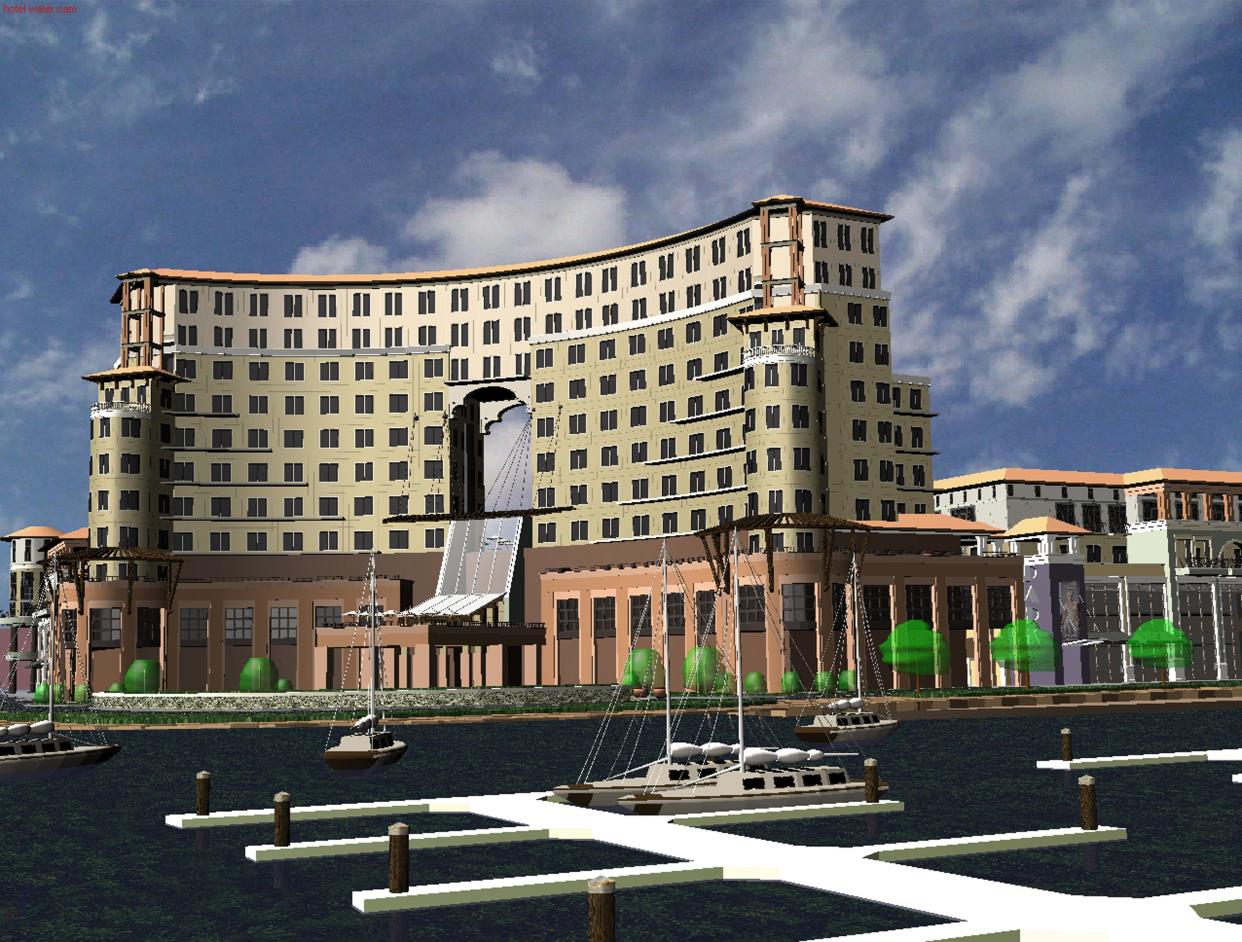 A rendering of the hotel that was to be part of the Harbor Walk development at the Ross Barnett Reservoir. A nine-story hotel, owned and operated by Hotel Valencia of Houston, a 4.5-star operation, was to be located on the south end of the property, closest to the intersection of Spillway Road and Harbor Drive.