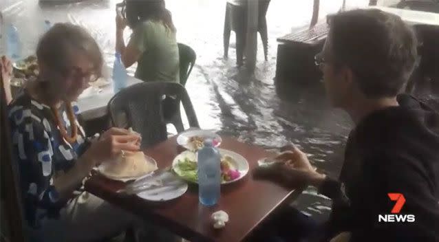 Diners at one restaurant were left swamped in the rainwater. Source: 7 News