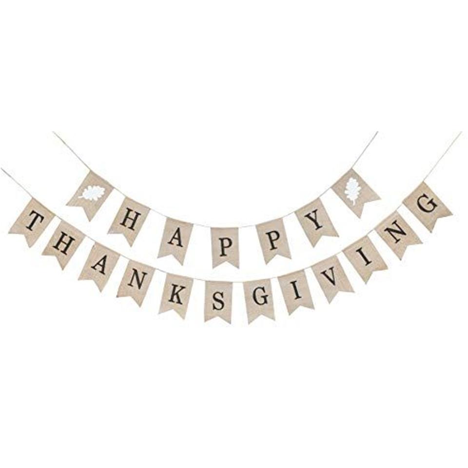 15) Mandala Crafts Happy Thanksgiving Banner Flag from Burlap