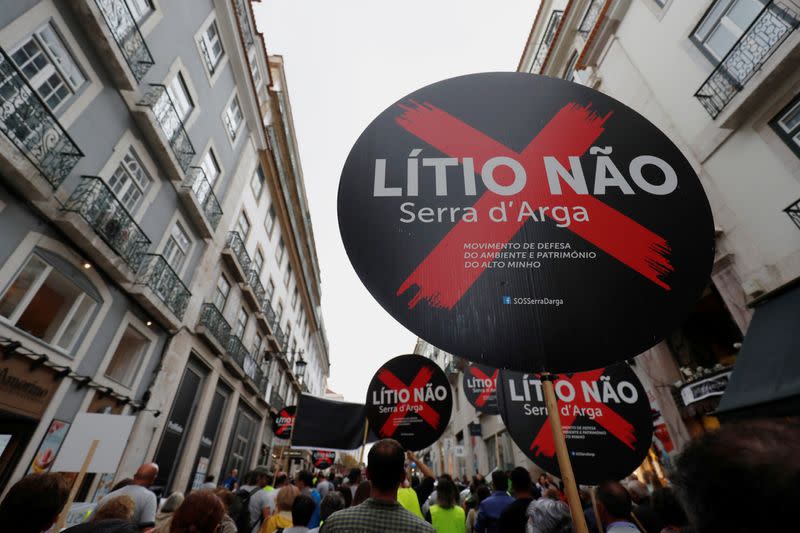 Demonstrators protest against lithium mines in downtown Lisbon