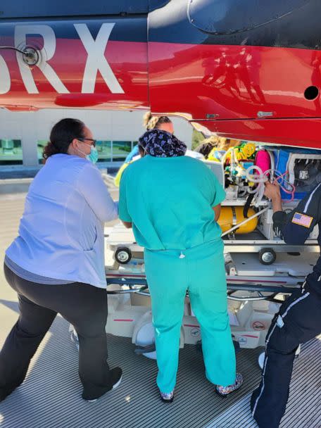 PHOTO: NICU patients are transferred by helicopter to Joe DiMaggio Children's Hospital in Hollywood, Florida, after Hurricane Ian. (Joe DiMaggio Children's Hospital)