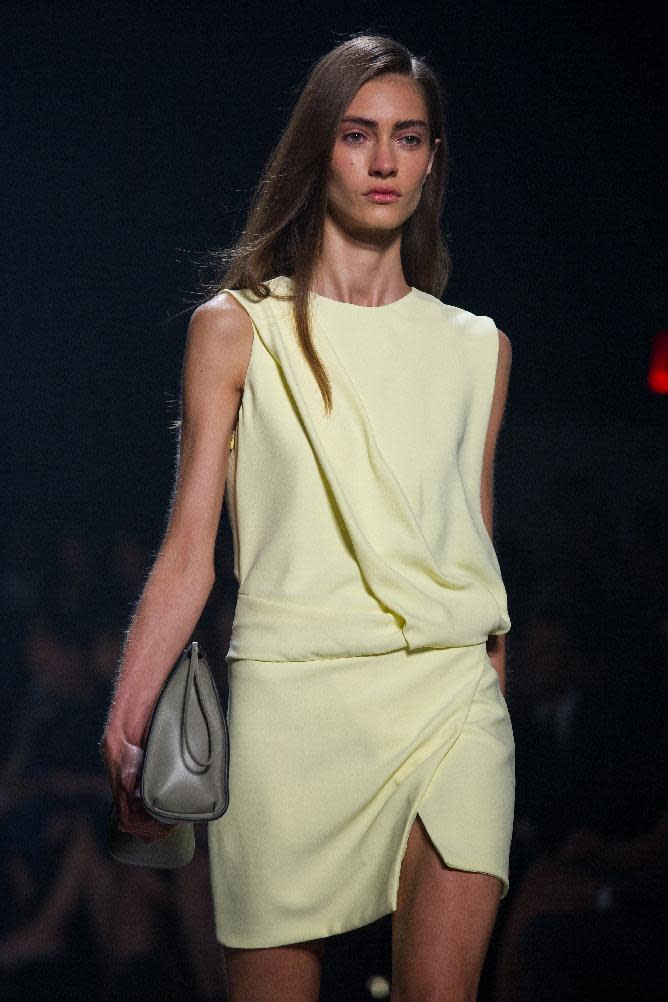 The Narciso Rodriguez Spring 2014 collection is modeled during Fashion Week in New York, Tuesday, Sept. 10, 2013. (AP Photo/Craig Ruttle)