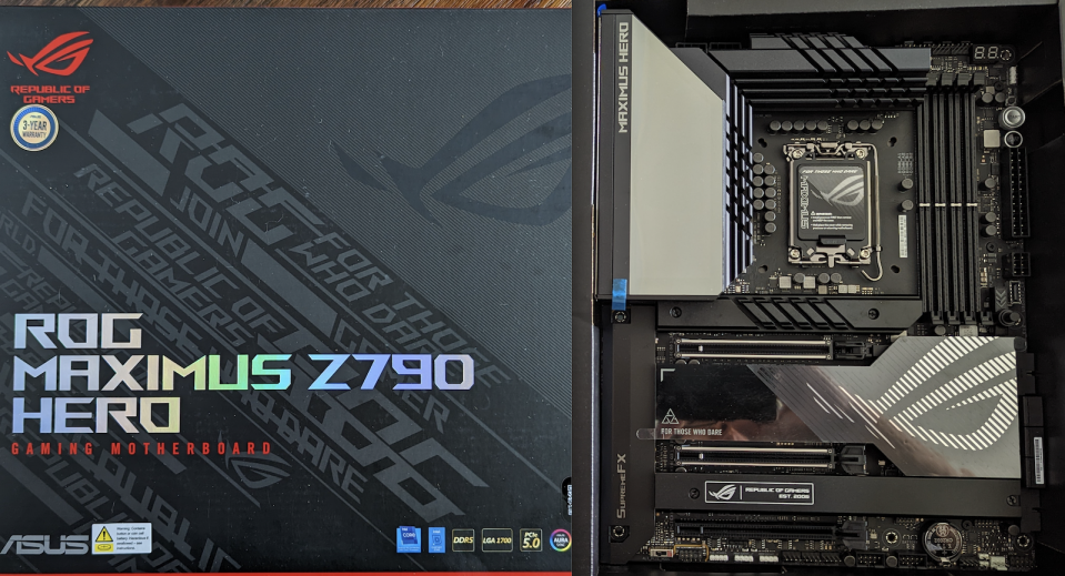 The ASUS ROG Maximus HERO Z790 motherboard and its packaging