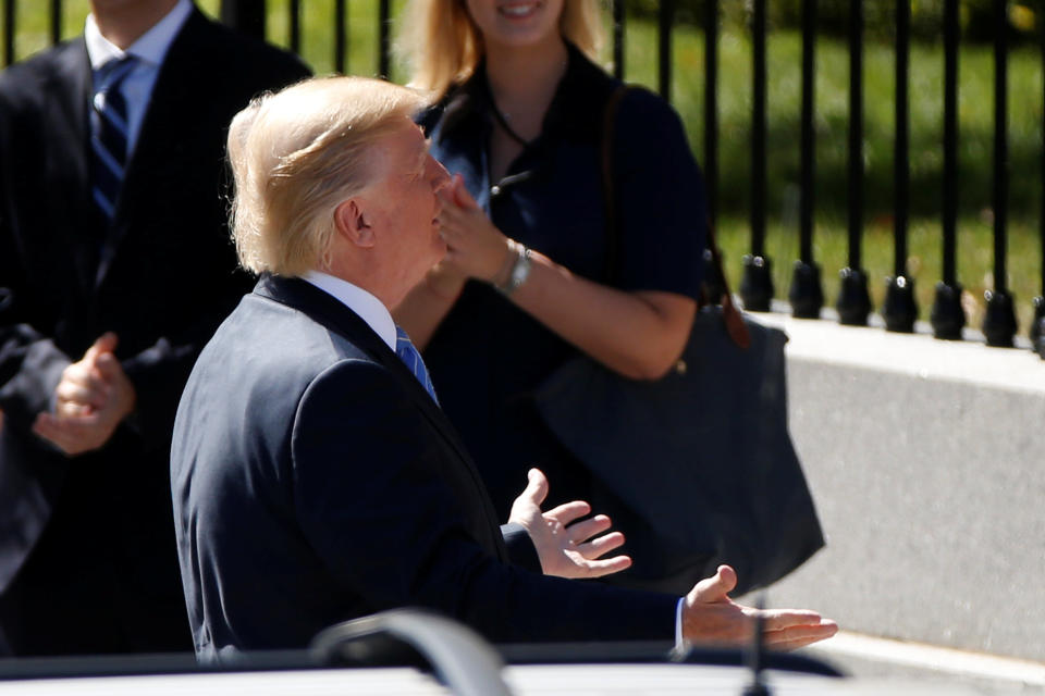 U.S. President Donald Trump reacts to applause at the White House. REUTERS/Jonathan Ernst