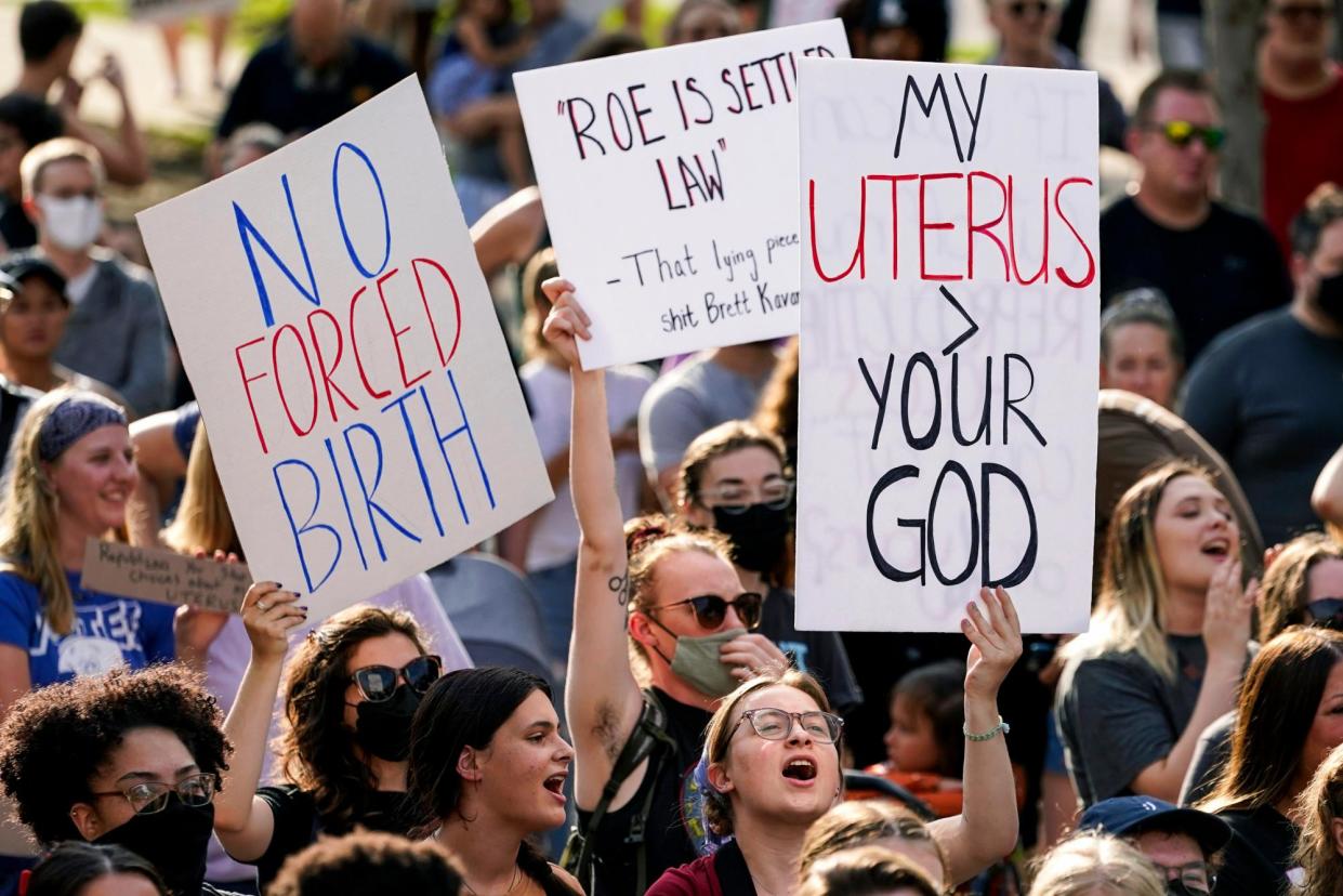 <span>Abortion-rights supporters rally in Des Moines, Iowa, on 24 June 2022.</span><span>Photograph: Charlie Neibergall/AP</span>