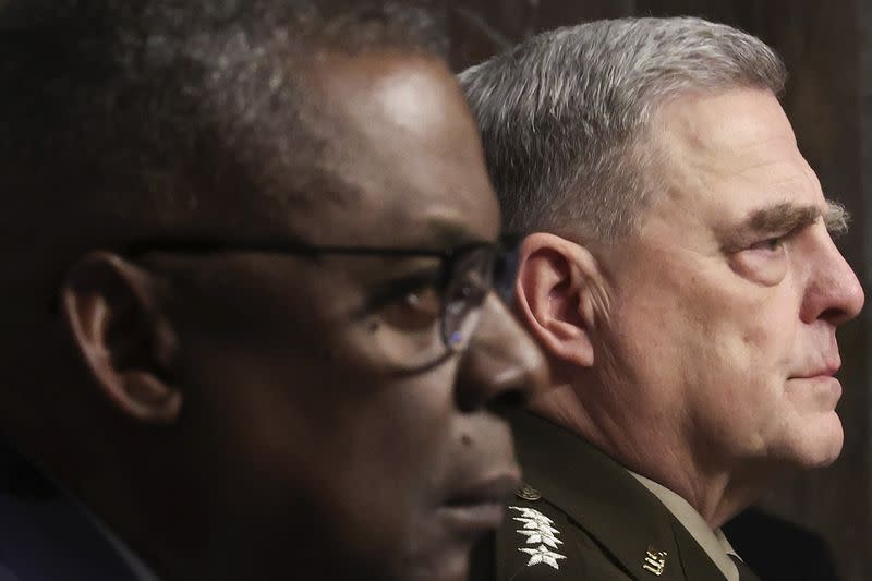 Defense Secretary Lloyd Austin and Army Gen. Mark Milley, chairman of the Joint Chiefs of Staff, have fielded partisan attacks while testifying on Capitol Hill. (Win McNamee/Getty Images)<cite class="op-small">Win McNamee</cite>