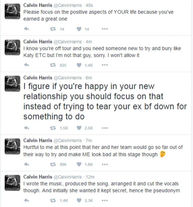 Calvin slammed Taylor on Twitter following their split.