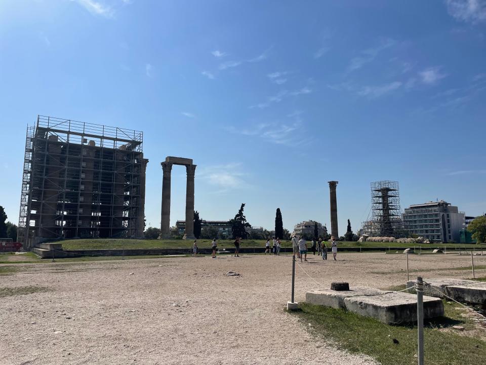 shot of construction at the temple of zeus in athens greece