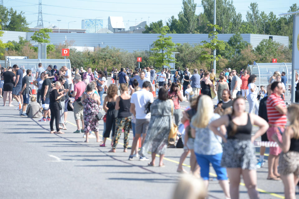 People queuing at the Ikea store in Lakeside, Thurrock, Essex, which has reopened as part of a wider easing of lockdown restrictions in England.