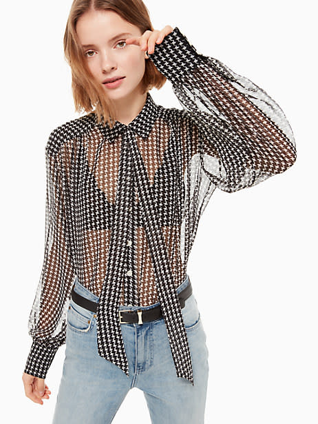 Houndstooth Chiffon Blouse