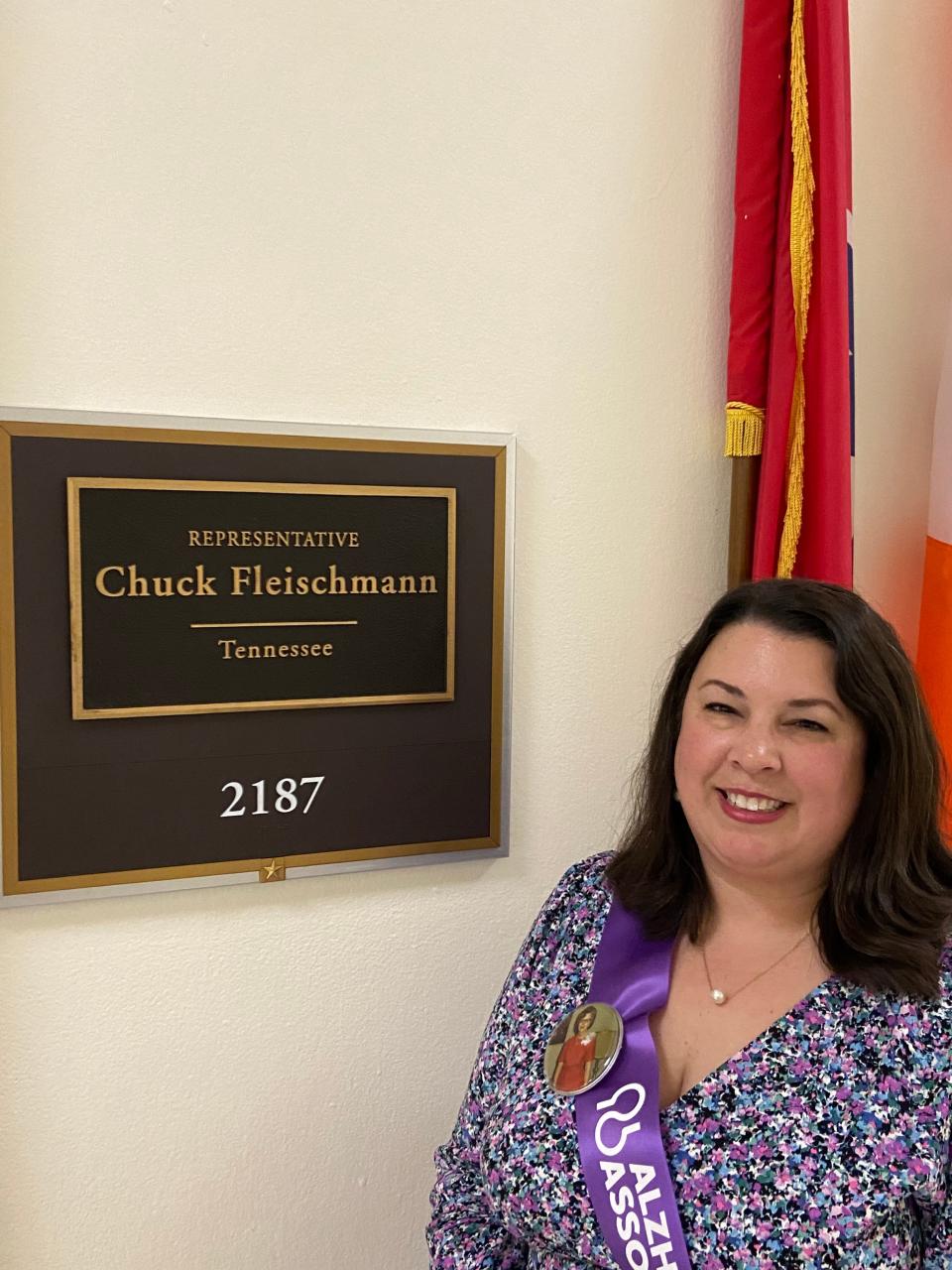 Rebecca Williams, a volunteer Alzheimer's advocate, visits the office of U.S. Rep. Chuck Fleischmann in Washington, D.C. to urge his support for several pieces of legislation that will impact Tennesseans who are living with Alzheimer's disease.