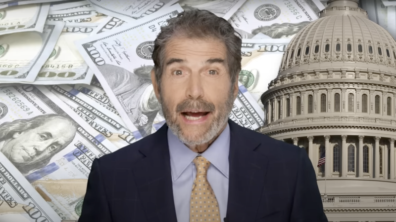 John Stossel in front of the U.S. Capitol and $100 bills