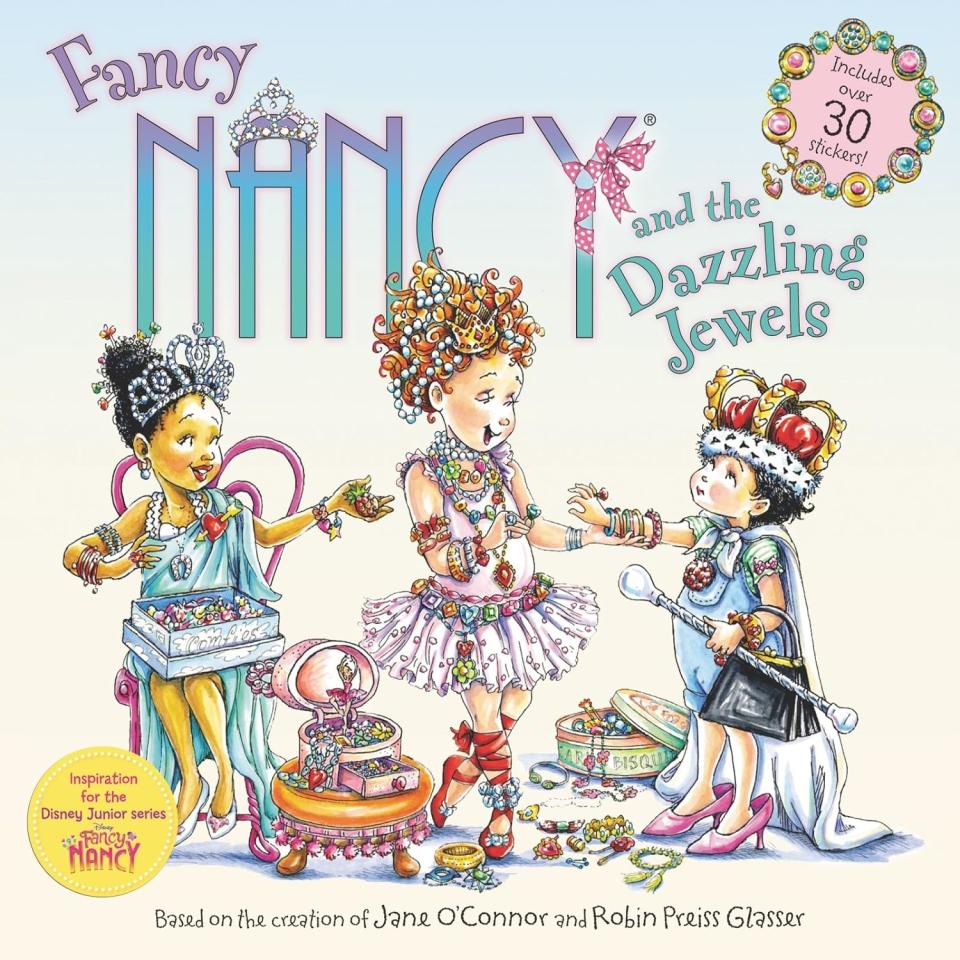 Cover of "Fancy Nancy and the Dazzling Jewels" showing Nancy and friends with jewelry