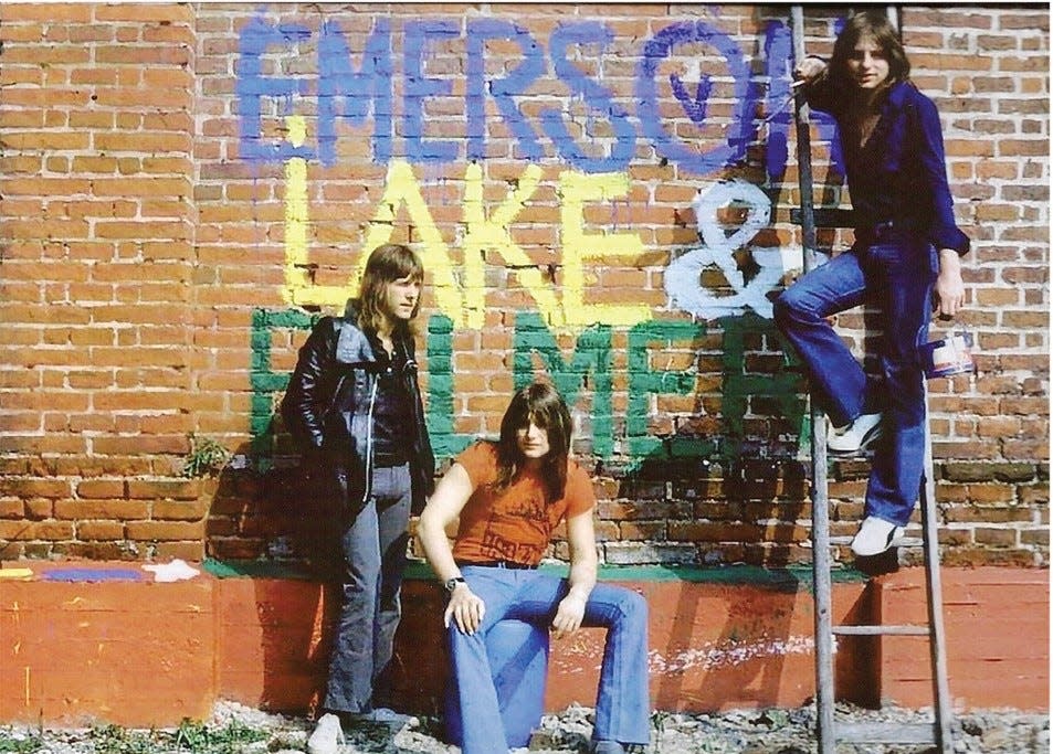 The progressive rock band Emerson, Lake & Palmer is shown in a 1970s publicity photo. Carl Palmer brings his “Welcome Back My Friends: The Return of Emerson Lake & Palmer 2023 Fall Tour” to the Blue Gate Performing Arts Center in Shipshewana for a concert Nov. 18, 2023. The show uses modern technology and video and audio from a 1992 concert to allow the drummer to play with his two bandmates, Keith Emerson and Greg Lake, both of whom died in 2016.