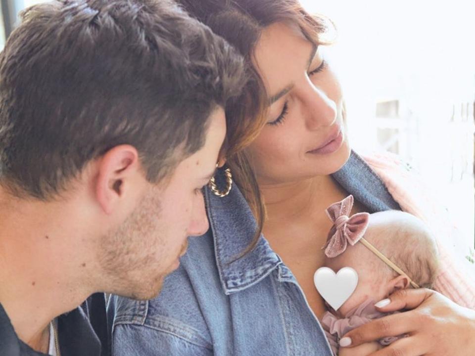 Nick Jonas and Priyanka Chopra with their duaghter Malti