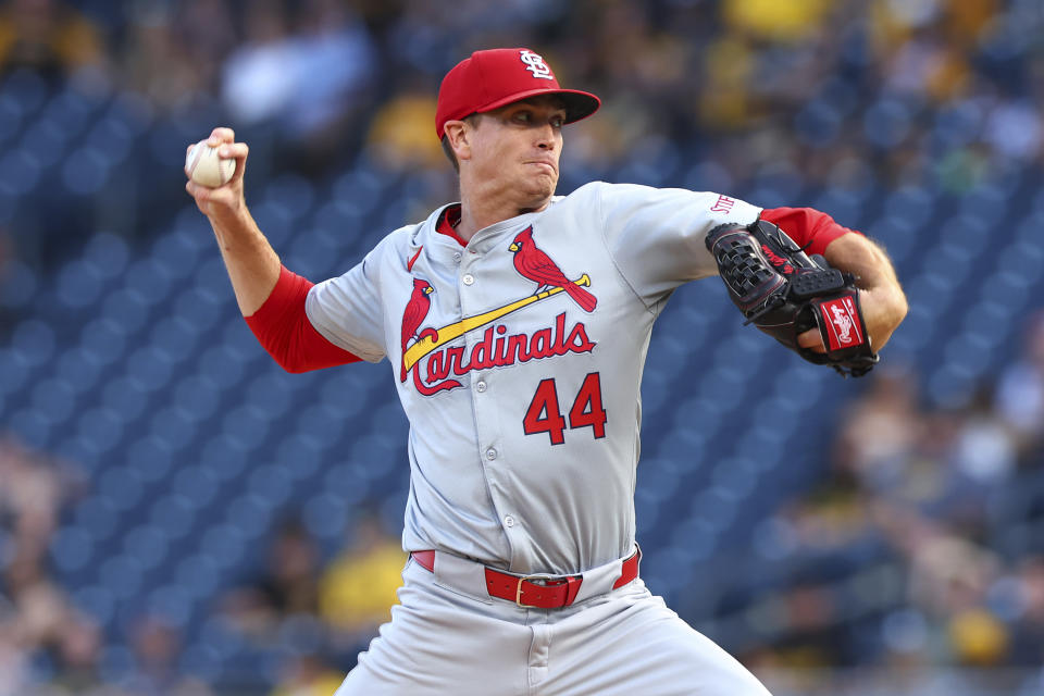 St. Louis Cardinals Kyle Gibson (44) pitches against the Pittsburgh Pirates during a baseball game in Pittsburgh, Tuesday, July 2, 2024. (AP Photo/Jared Wickerham)