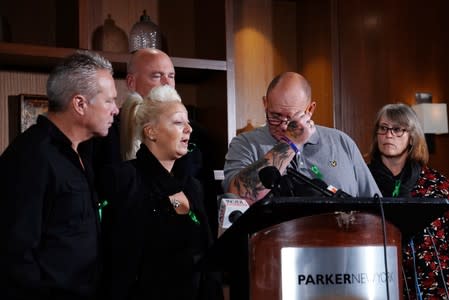 Tim Dunn and Charlotte Charles, parents of British teen Harry Dunn, speaks at a news conference in New York City