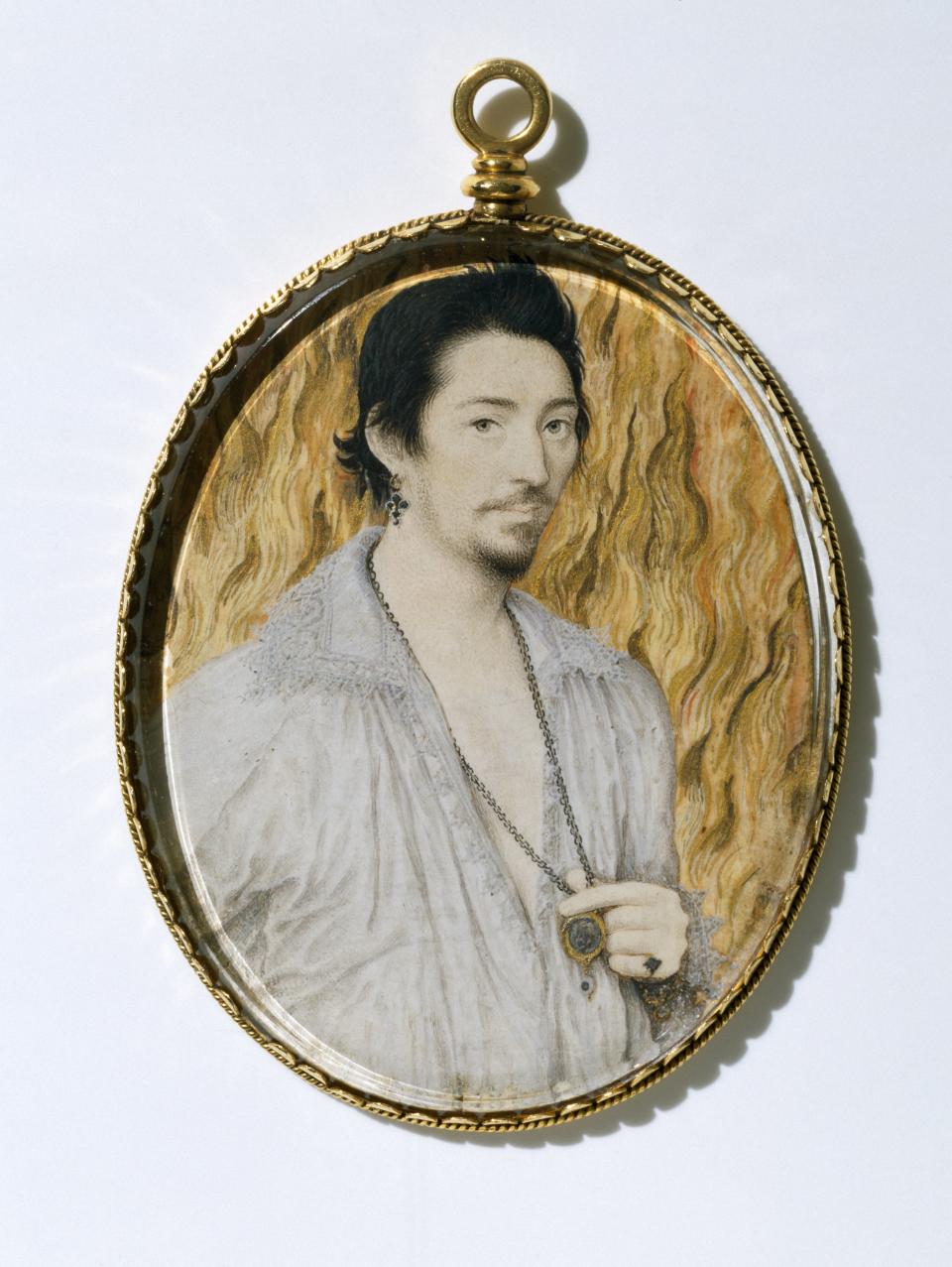 Nicholas Hilliard
An Unknown Man
England, c. 1600
Miniature: watercolour on vellum on card
6.6 x 5.15 cm
Victoria and Albert Museum, P.5-1917
Purchased with the assistance of the Murray Bequest

