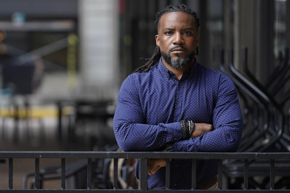 Robert Dabney Jr. poses for a photo in Chicago, Monday, June 13, 2022. As a coalition of current and former military servicemembers hold the first-ever convening for Black veteran advocates in the nation's capital this month, they hope to draw attention to long-standing racial, economic and social inequities facing more than 2 million Black American veterans.(AP Photo/Nam Y. Huh)