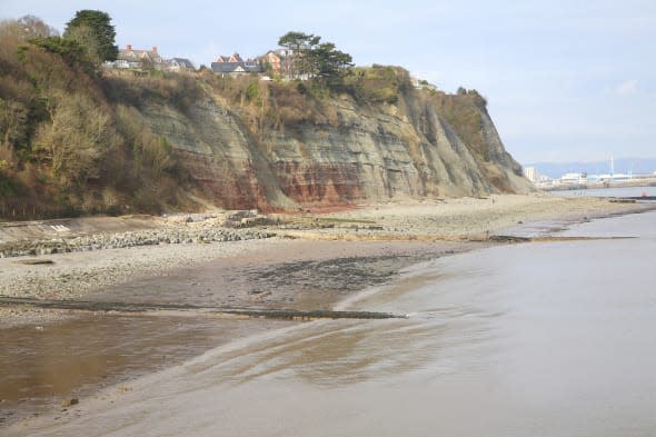 Headland erosion of sedimentary rock, Penarth Head, Penarth, South Wales