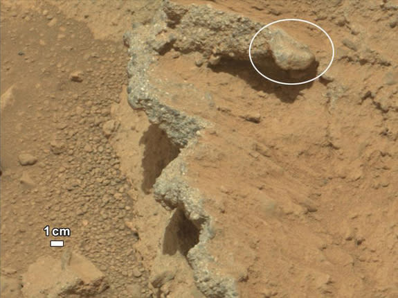 NASA's Curiosity rover found evidence for an ancient, flowing stream on Mars at a few sites, including the rock outcrop pictured here, which the science team has named "Hottah" after Hottah Lake in Canada's Northwest Territories. This image mo