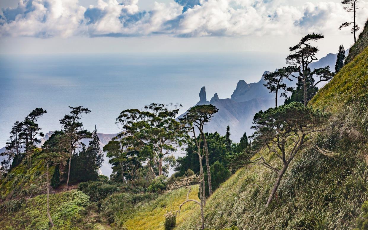 landscape on Saint Helena Island in the middle of the south atlantic ocean