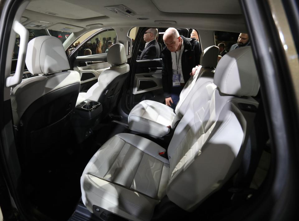 A look at the second row of the 2019 Kia Telluride that was shown off to the automative press during the start of the North American International Auto Show media previews at Cobo Center in Detroit on Monday, January, 14, 2019.