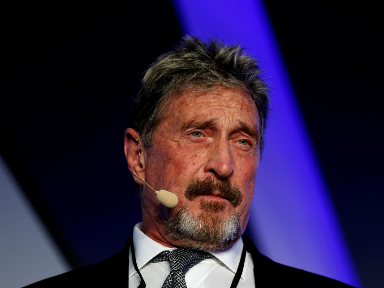 John McAfee, co-founder of McAfee Crypto Team and CEO of Luxcore and founder of McAfee Antivirus, speaks at the Malta Blockchain Summit in St Julian’s, Malta 1 November 2018 (REUTERS)