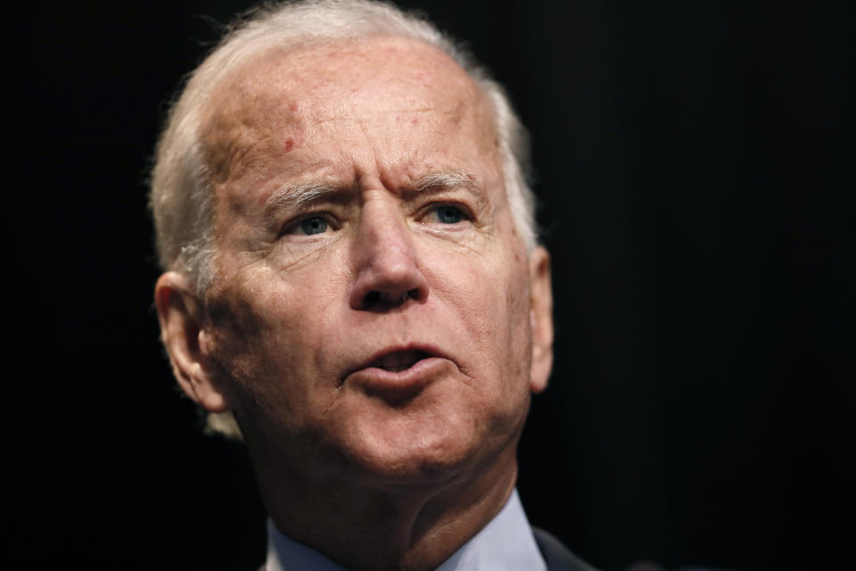 Democratic presidential candidate former Vice President Joe Biden speaks at the Iowa Federation of Labor convention, Wednesday, Aug. 21, 2019, in Altoona, Iowa. (AP Photo/Charlie Neibergall)