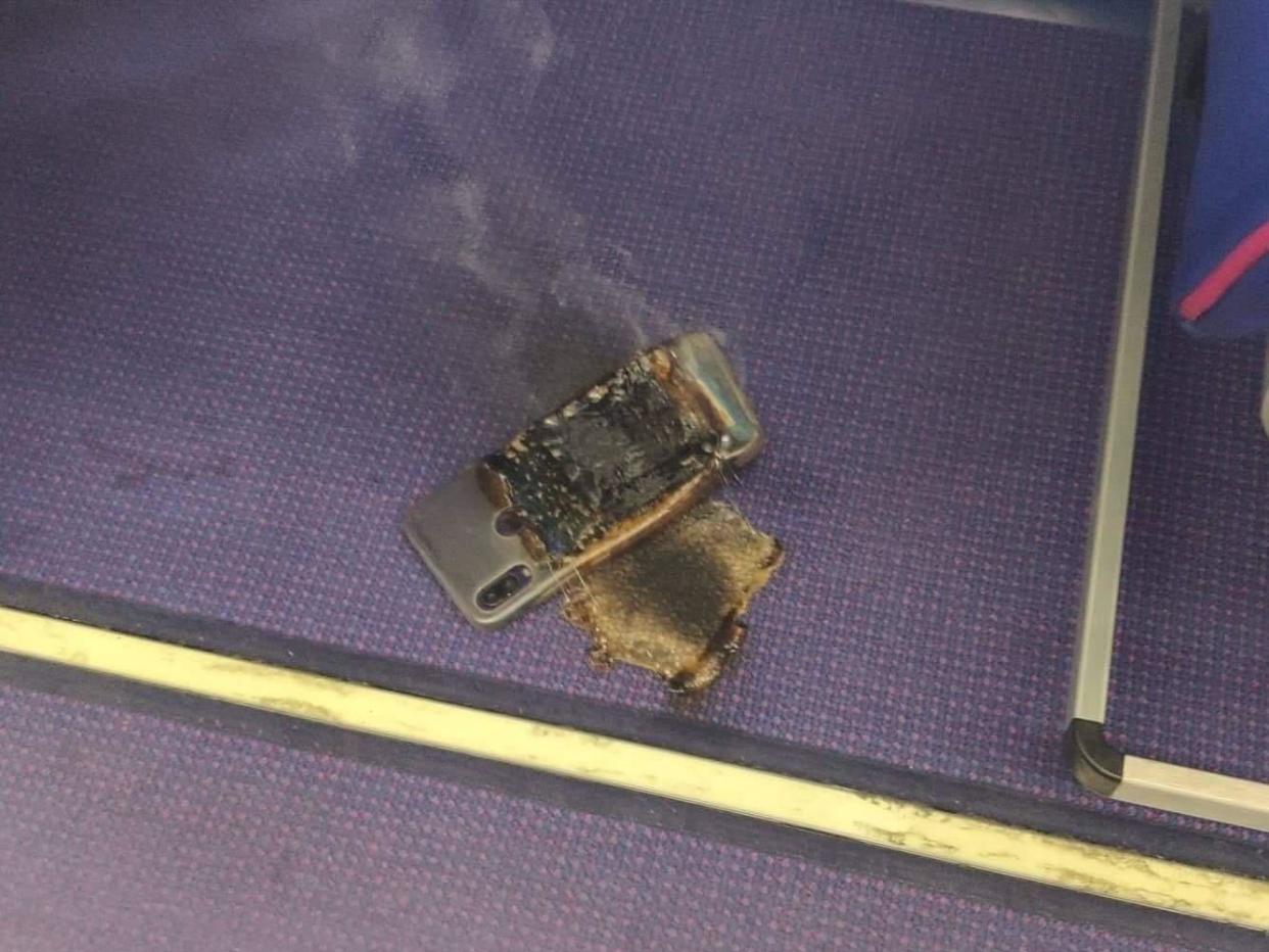 Smoke began billowing from the smartphone shortly before takeoff.
