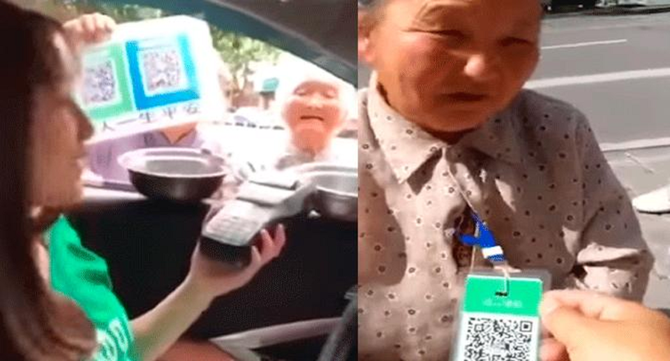 En China los mendigos poseen un código QR para poder recibir transferencias desde un celular. Foto: Captura You Tube