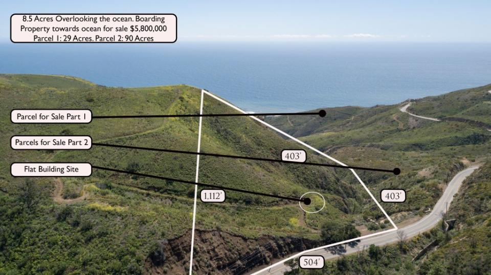 The undeveloped land is divided into three parcels. Courtesy Concierge Auctions