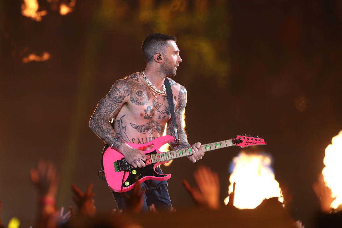 Adam Levine Wins at Shirt Removal at the Super Bowl