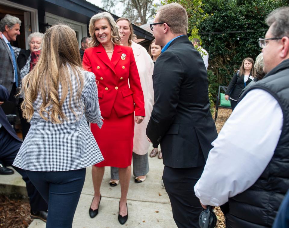 Lindy Blanchard greets supporters as she announces her campaign for Governor of Alabama in Wetumpka, Ala., on Tuesday, Dec. 7, 2021.