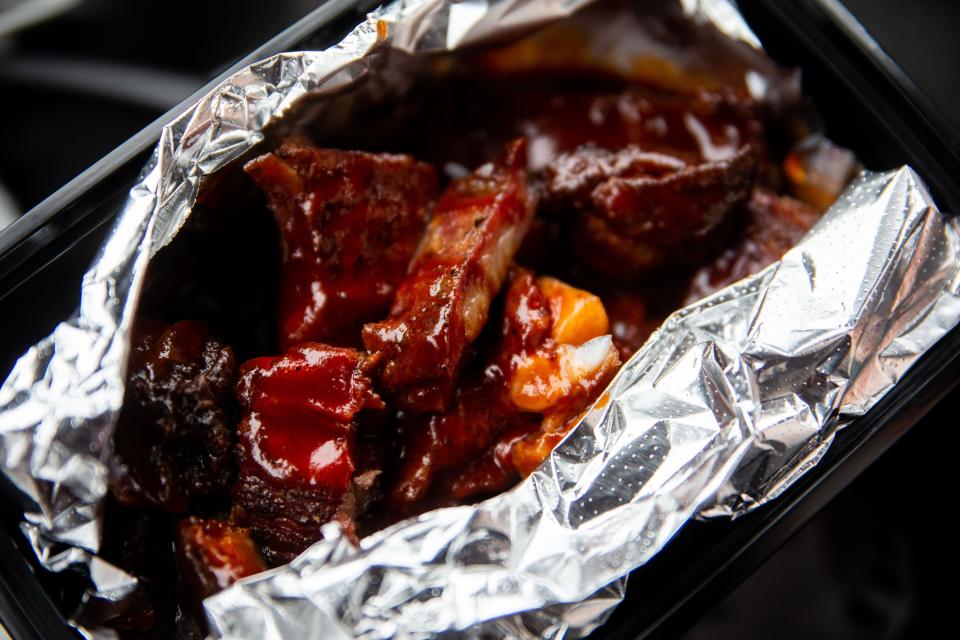 Rib tips are offered at Bar-B-Que's at 587 E. Eighth St. in Holland. The meal, with two sides, is $14.