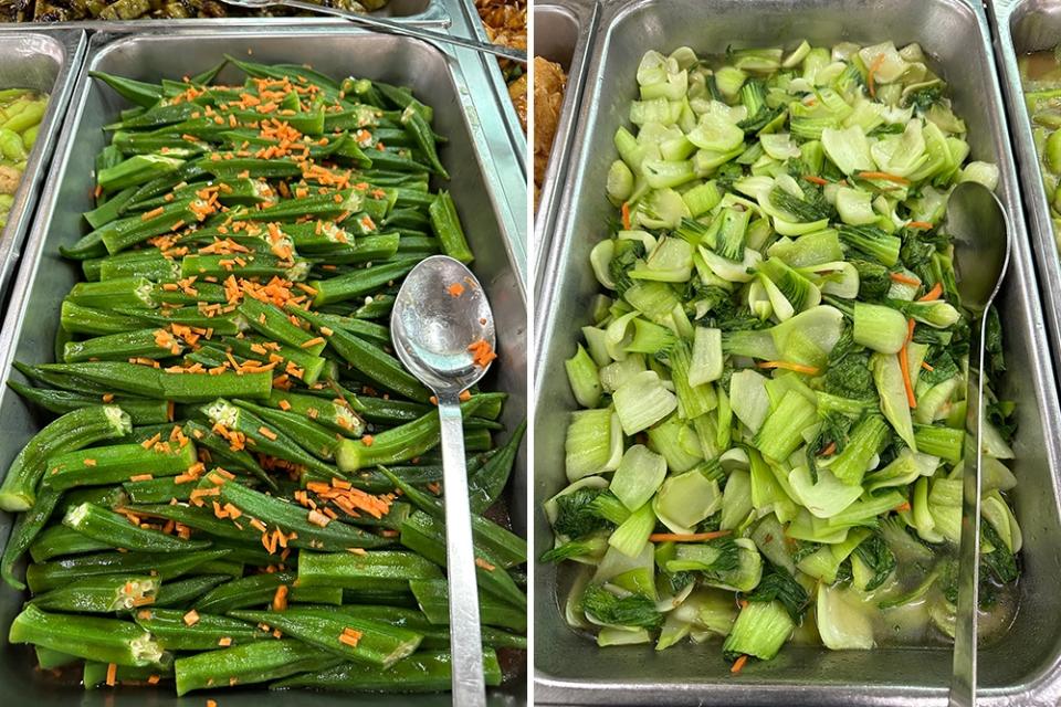 If you love vegetables, you will be happy with the selection here (left). You won't find vegetables swimming in oil (right).