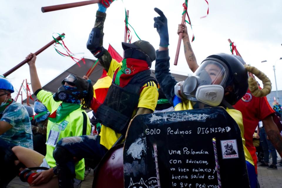 Young people, and their families, protest in Bogota, Colombia