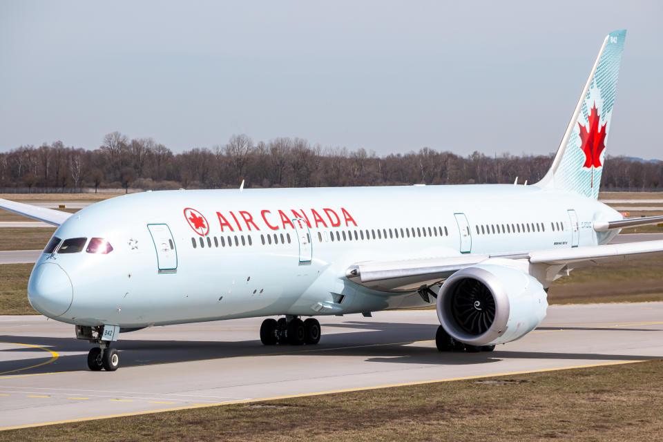 Munich, Germany - Junary 6, 2018: Air Canada Boeing 787 airplane at Munich airport (MUC) in Germany. Boeing is an aircraft manufacturer based in Seattle, Washington.